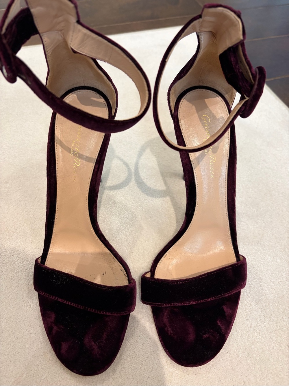 Gianvito Rossi Velvet Ankle-Strap Heels in Deep Wine
